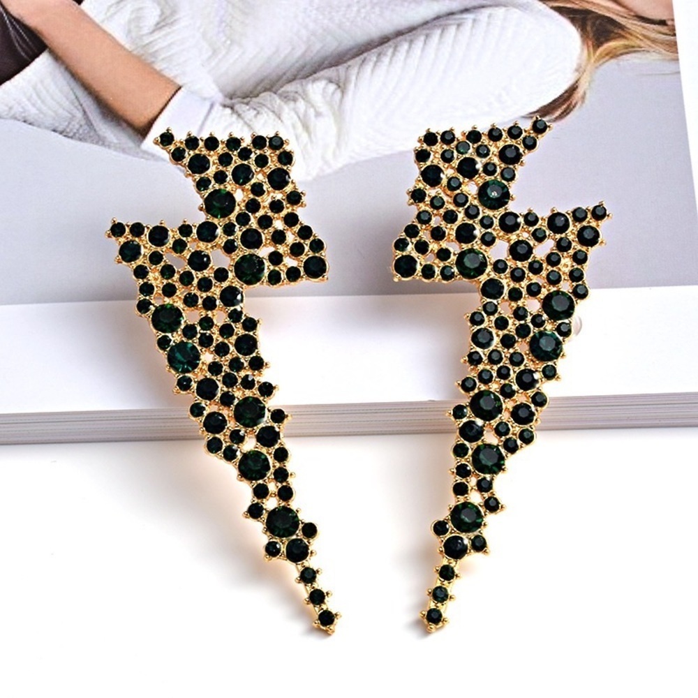 Dark Green Lightning Earrings